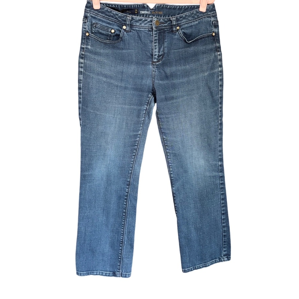Tribal DeNIME Floriane Straight Leg Jeans Blue Medium Wash‎ Stretch Size 10/30